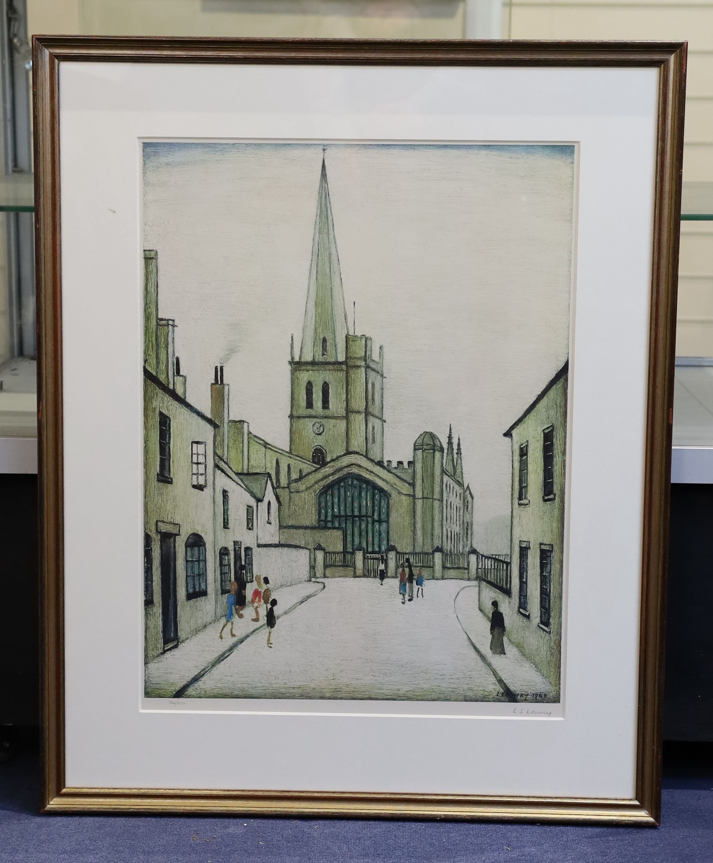 Laurence Stephen Lowry (1887-1976), Burford Church, offset lithograph printed in colours, on wove, 61 x 46cm.